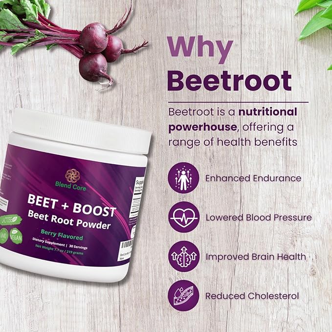 Beet + Boost Organic Beet Root Powder - Berry Flavored Super Beet - Boost Daily Nutrition, Athletic Performance, Vegan, Lactose-Free, and Non-GMO Beet Root Powder Supplement