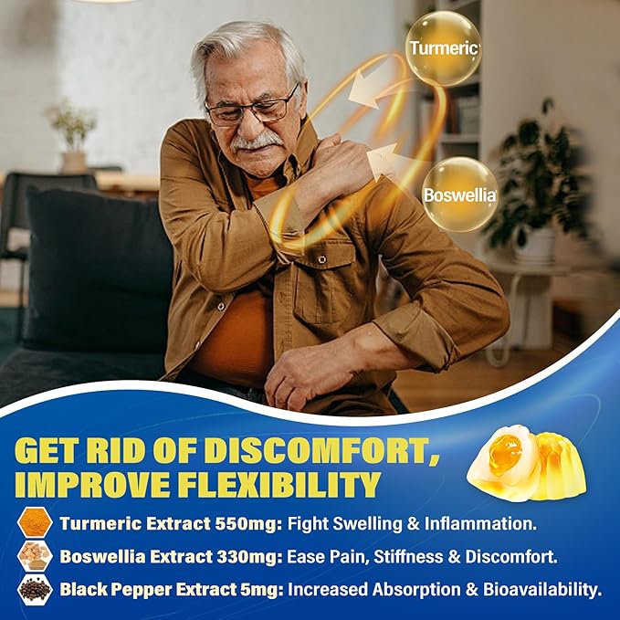 Sugar Free Glucosamine Filled Gummies 2000MG - Glucosamine Chondroitin MSM Supplement - Plus Turmeric, Boswellia, Hyaluronic Acid & Vitamin D3, Mobility, Comfort, Flexibility & Bone Support, 60Cts