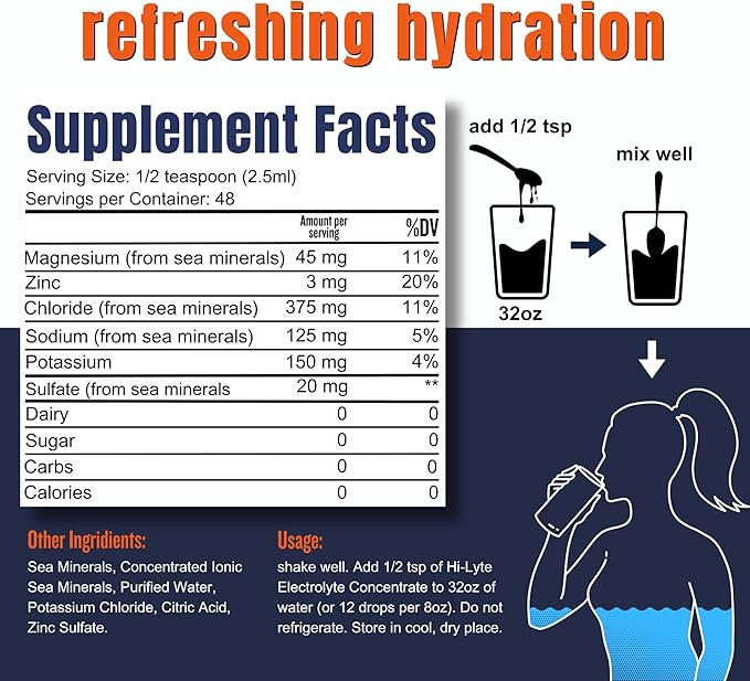 Hi-Lyte Electrolytes for Fasting, Immune Support and Rapid Hydration | 48 Servings | NO Calories NO Sugar | 20%+ More Potassium, Magnesium & Zinc