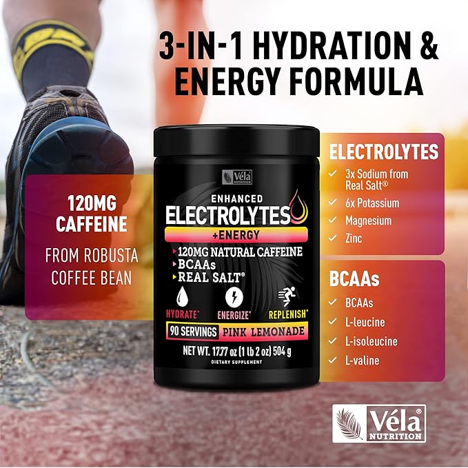 Pre-Workout Electrolyte + Energy Powder Drink Mix (90 Servings | Pink Lemonade) w/ 0 Sugar +BCAAs +B-Vitamins Electrolyte Supplement w Potassium Zinc & Magnesium for Hydration - Keto Electrolytes