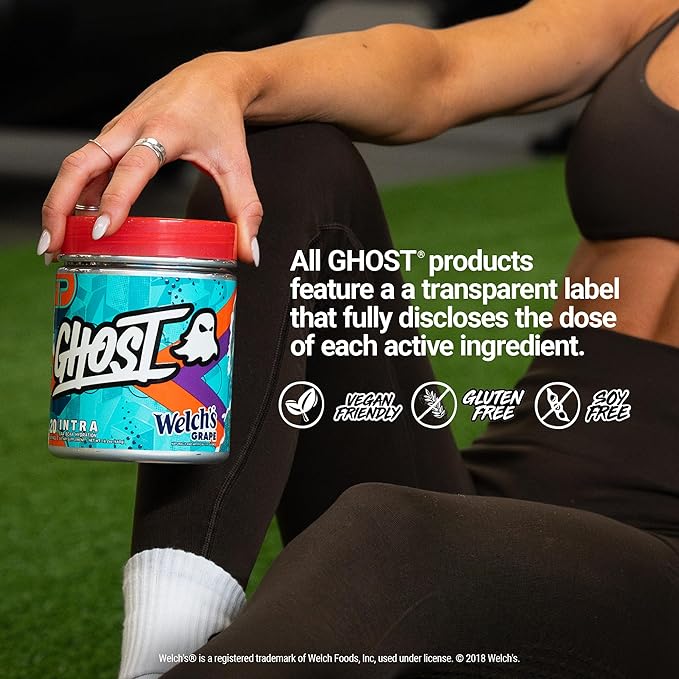 GHOST Intra Workout Powder, Welch's Grape - BCAAs &, EAAs, Nootropics & Hydration - Essential & Branch Chain Amino Acids Supports Muscle Recovery & Focus - Pre, Intra & Post Workout Powders