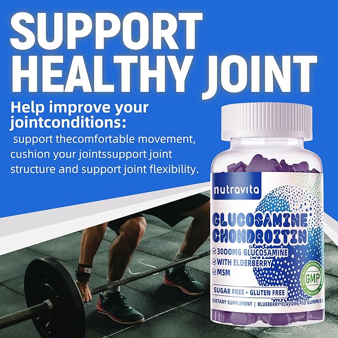 Glucosamine Chondroitin Gummies with MSM & Elderberry Extra Strength - Joint Support, Antioxidant Immune Support Supplement for Adults, Men & Women.60 Blueberry Chews