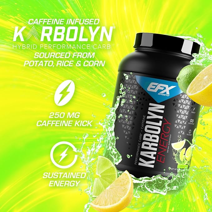 EFX Sports Karbolyn Energy | Performance Carbohydrate Powder + Caffeine | Carb Load & Energize | 250mg Caffeine | Sugar Free | 36 Servings (Lemon Lime)
