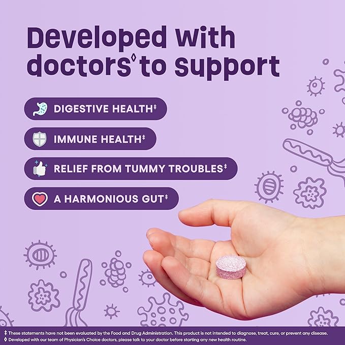 Physician's CHOICE Probiotics for Kids - 7 Diverse Strains, Organic Prebiotics, Vitamins & Minerals - Clinically Studied L. Rhamnosus - Immune & Digestive Support - No Sugar or Artificial Dyes - 60ct