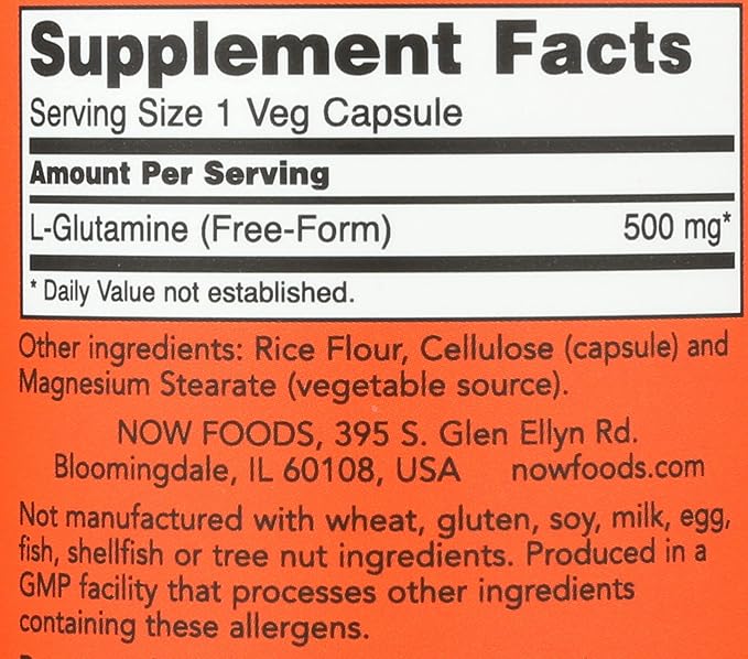 Now Foods Glutamine 500mg Capsules, 120 CT