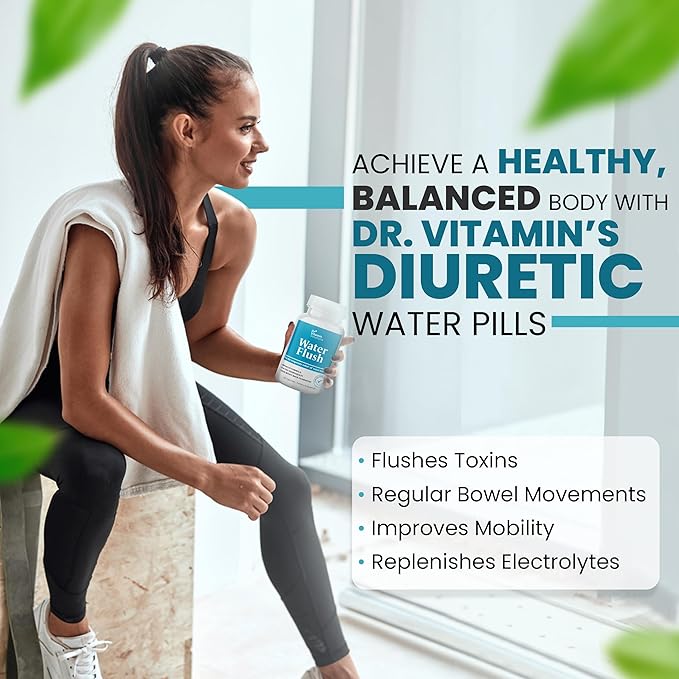 DR VITAMIN SOLUTIONS Diuretic Water Pills for Weight Control, 12 Active Ingredients (Green Tea, Cranberry & More), Instant Relief from Bloat & Swelling, Water Retention Pills for Women & Men - 60 Caps