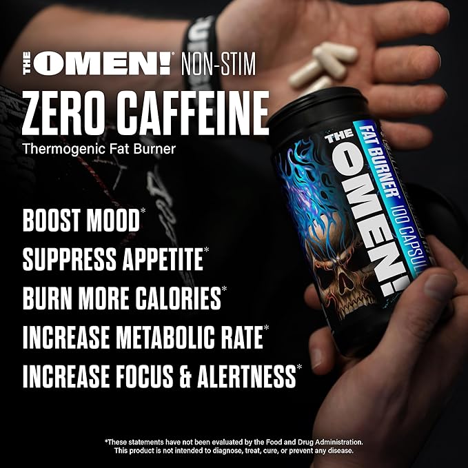 JNX SPORTS The Omen! Non-Stimulant Thermogenic Fat Burner – Caffeine-Free Dietary Supplement for Men & Women | Appetite Suppressant & Metabolism Booster | 100 Capsules
