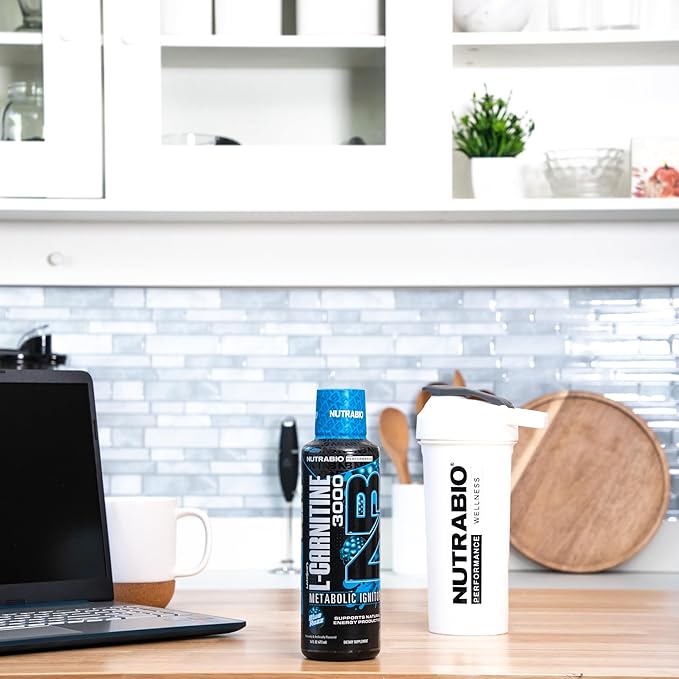 NutraBio – L-Carnitine Liquid Shots – 3000mg, (Blue Razz) – 10mg of Vitamin B-5 – Zero Carbs & Sugars – Energy Production – Muscle Recovery