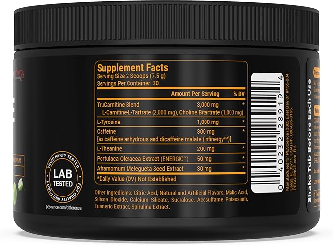 PEScience Alphamine, Sour Green Apple, 60 Scoops, Thermogenic Energy Powder with L-Carnitine
