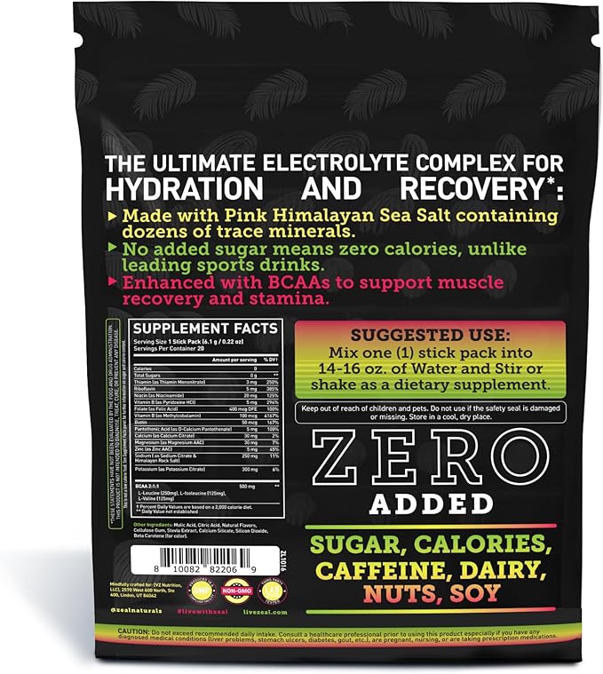 Enhanced Electrolyte Powder Stick Packs (Passionfruit Orange Guava | 20 Packets) w/ 0 Sugar +BCAAs +B-Vitamins Electrolyte Supplement w Potassium Zinc & Magnesium for Hydration - Keto Electrolytes