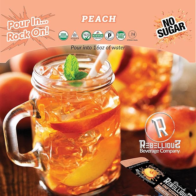 Peach Organic Drink Mix – No Sugar, Loaded with Antioxidants, L-Theanine, and Natural Caffeine – 10 Count
