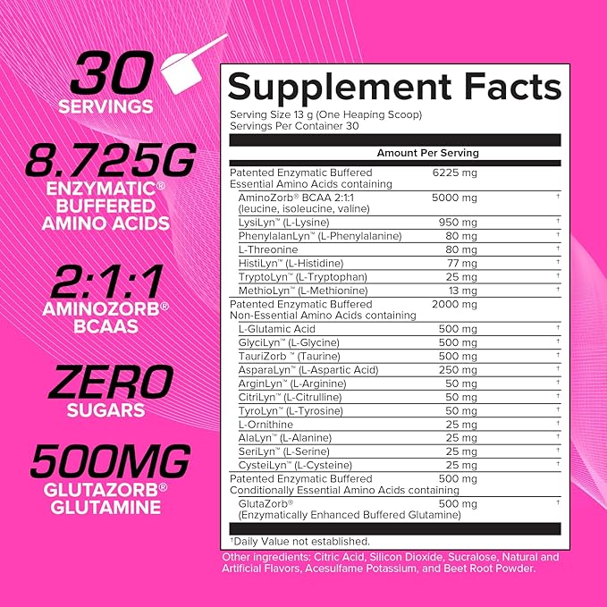 EFX Sports Aminozorb Elite 21 | PH-Correct, Full Spectrum Aminos + Glutamine | Essential & Non Essential Aminos | Zero Sugars | 30 Servings (Pink Bubblegum)