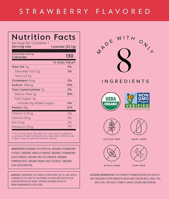 Truvani Vegan Pea Protein Powder | Strawberry | 20g Organic Plant Based Protein | 10 Travel Packets | Keto | Gluten & Dairy Free | Low Carb | No Added Sugar