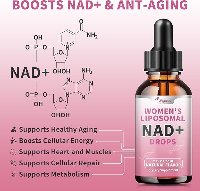 Liposomal NAD Supplements for Women, Pure 500mg NAD Nicotinamide - Cell Regeneration,Energy & Metabolism Support, Vegan,Sugar Free,Additives Free,4 Fl Oz