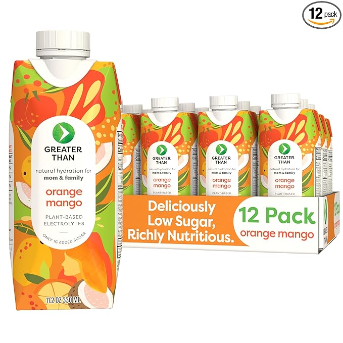 Greater Than Lactation Supplement Support, Coconut Water, Vitamins & Electrolyte Drink for Breastfeeding & Immune Support, Lactation Cookies Alt, Gluten Free, Low Sugar, 12 Pack, Orange Mango