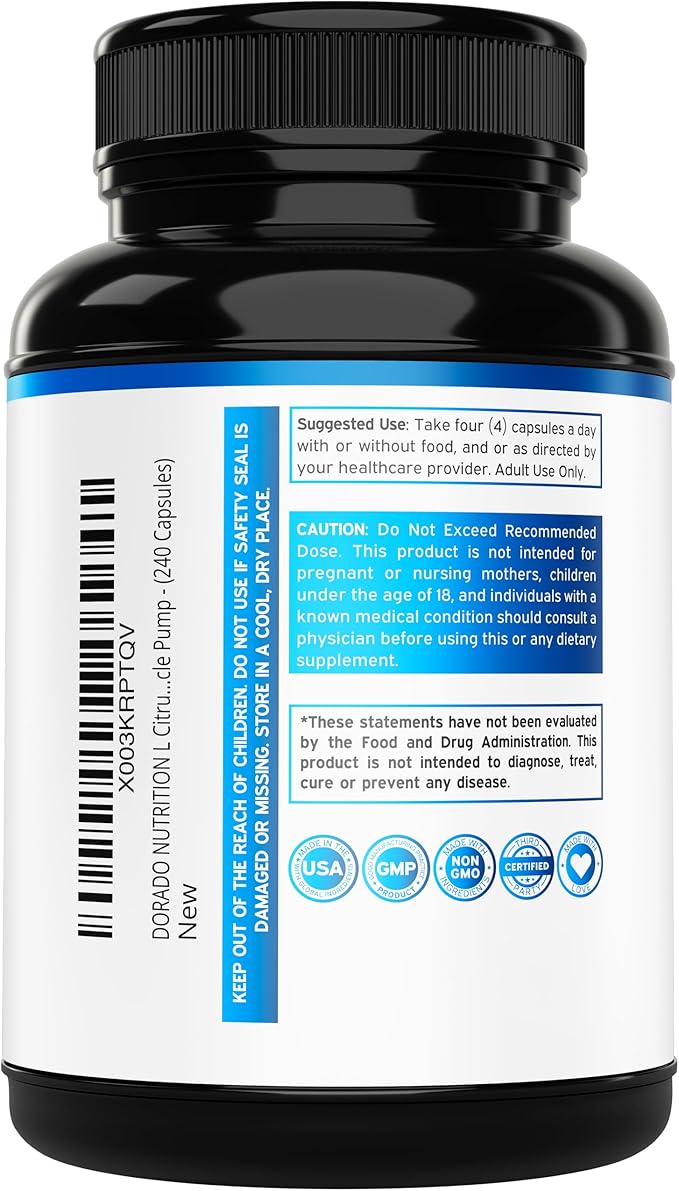 L Citrulline 3000mg Supplement (240 Capsules) Support L Arginine & Nitric Oxide Pills - L-Citrulline For Men & Women - Stamina, Endurance, Performance for Workouts - 3rd Party Tested, Vegan, USA Made