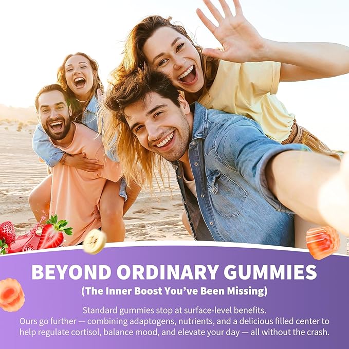 Cortisol Supplements for Women & Men - Cortisol Gummies with Magnesium Glycinate, Ashwagandha, L-Theanine, Vitamin B Complex for Relaxation, Sleep, Calm Mood & Focus - Vegan, Sugar Free Filled Gummies