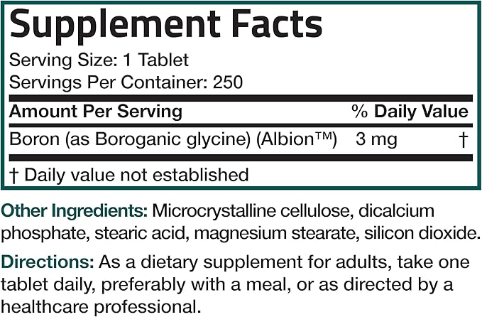 Bronson Boron 3 MG Chelated Superior Absorption Supports Bone Health Trace Mineral, Non-GMO, 250 Vegetarian Tablets