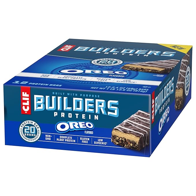 CLIF BUILDERS Protein Bars - OREO-Flavored - 20g Plant Based Protein - Gluten Free - Non-GMO - Low Glycemic - No Artificial Sweeteners - 2.4 oz. (12 Pack)