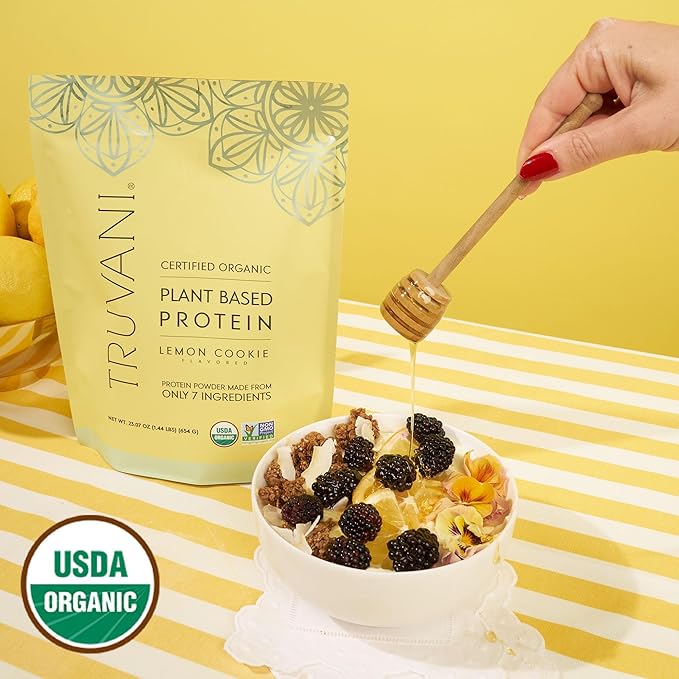 Truvani Vegan Pea Protein Powder | Lemon Cookie | 20g Organic Plant Based Protein | 20 Servings | Keto | Gluten & Dairy Free | Low Carb | No Added Sugar