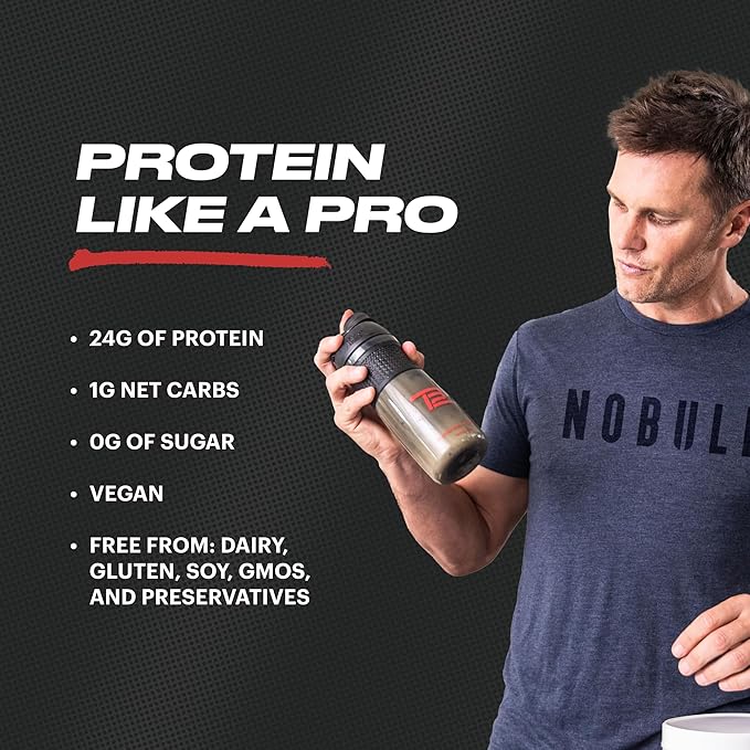 TB12 Plant Based Protein Powder by Tom Brady, 24g of Vegan Pea Protein, Low Sugar, Low Carb, Non-GMO, Meal Replacement, Keto Friendly, Paleo, Sugar Free, Chocolate Flavor (30 Servings/2.25lbs)
