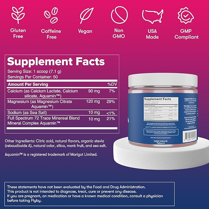 Flyby Electrolyte Powder - Strawberry Lemonade | contains Potassium, Aquamin™ Calcium & Magnesium, Sea Salt Sodium, Full Spectrum 72 Trace Minerals | Electrolytes Recovery | Non-GMO | Gluten-Free