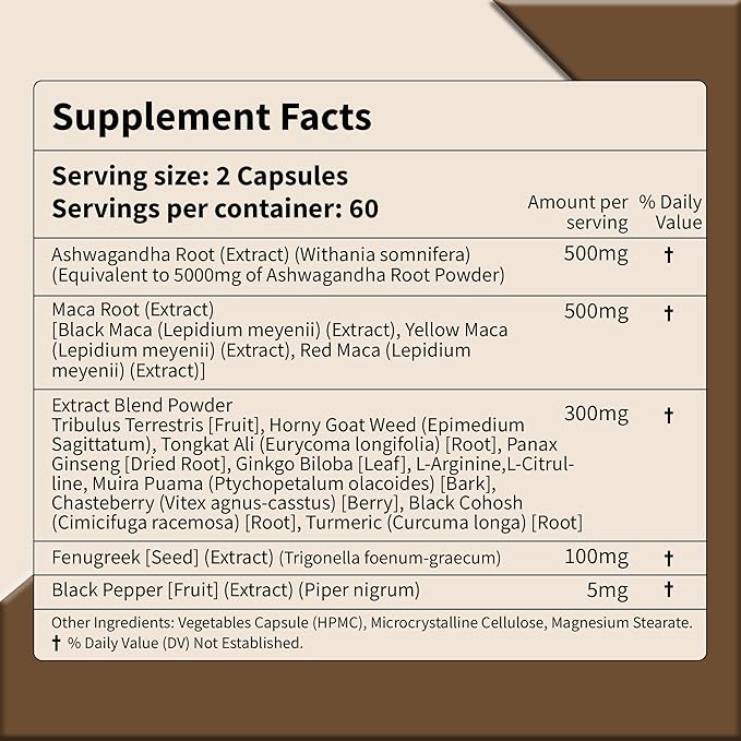 Ashwagandha + Maca Root Complex 1600mg - 120 Capsules - Supports Energy, Stress Response & Immune Health - Third-Party Tested, Vegan, Non-GMO, Gluten Free