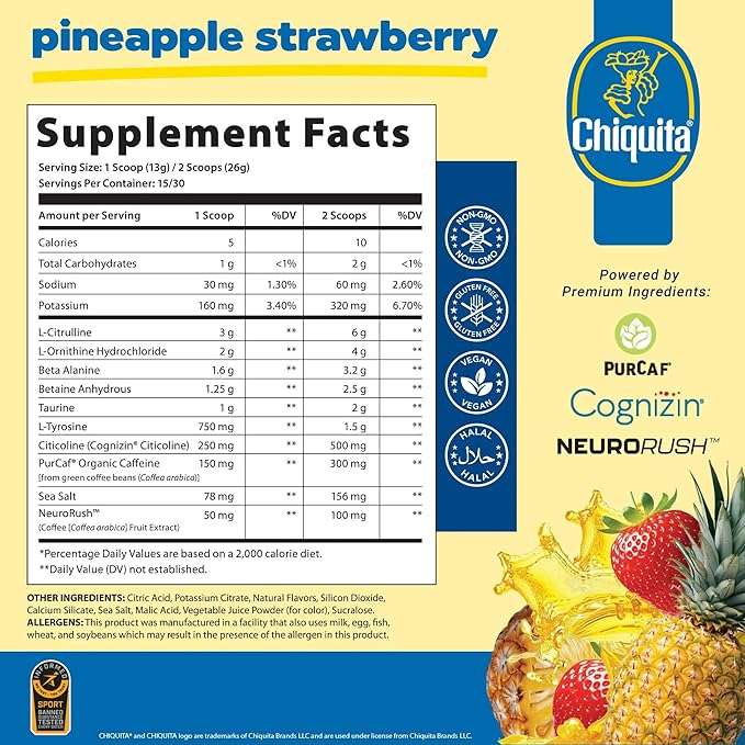 AN Performance Pre-Workout Powder Supplement for Men & Women | Energy Drink Mix with 300mg Caffeine + Beta Alanine + Citrulline | Third-Party Tested | Strawberry Pineapple | 30 Servings