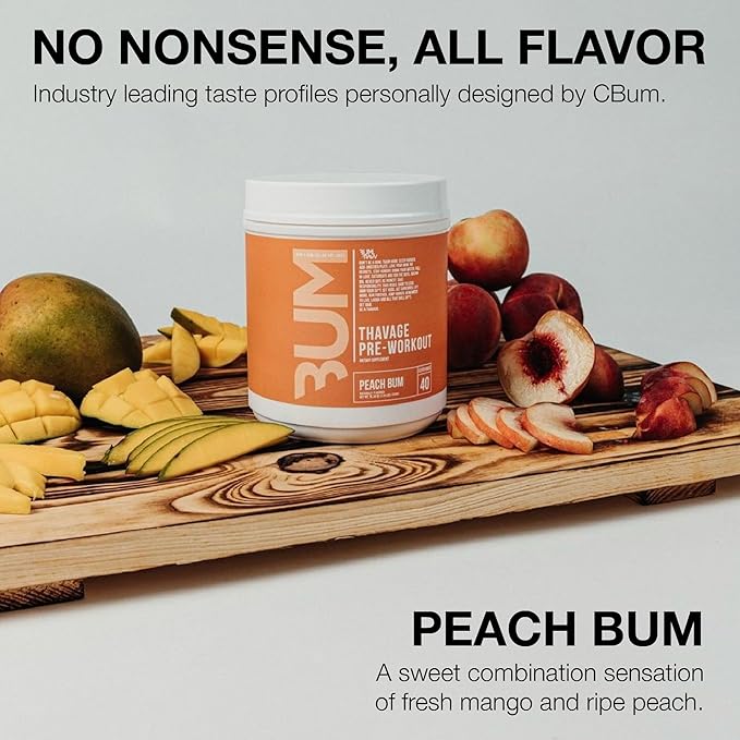 RAW Thavage Pre Workout - Peach Bum Chris Bumstead Pre Workout Formula, Sports Nutrition Pre-Workout Powders Men & Womens Preworkout Drink, Energy Powder for Working Out 40 Servings 1 17.6 Ounce
