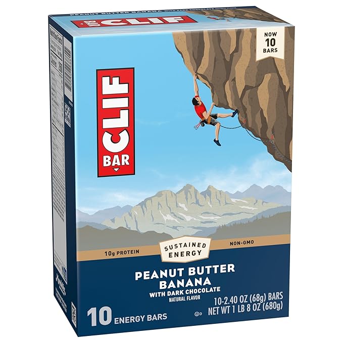 CLIF BAR - Peanut Butter Banana with Dark Chocolate Flavor - Made with Organic Oats - Energy Bars - Non-GMO - Plant Based Protein Bars (10 Pack)