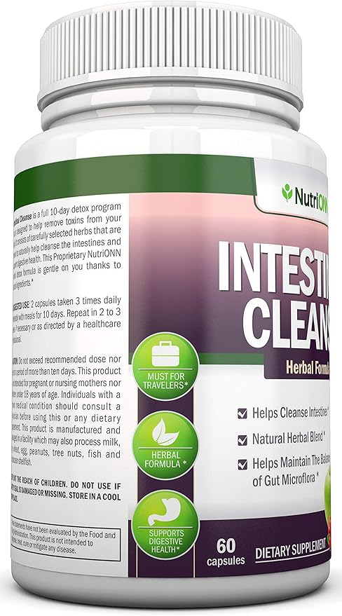 Intestinal Cleanse - All Natural Herbal Detox Formula - Full 10-Day Detox Program - Wormwood, Cranberry, Paul D'Arco, Goldenseal, Garlic, Black Walnut Hull, Echinacea and 10 Other Natural Ingredients