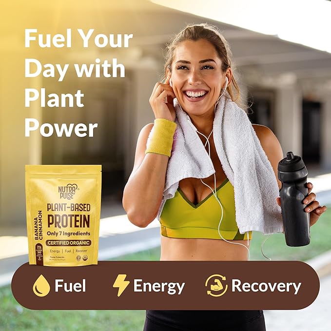 Banana Cinnamon Vegan Protein Powder – 20g Plant-Based Protein – Organic, Non-GMO, Gluten-Free, Soy-Free – Ideal for Smoothies, Shakes, Baking – 1 Pack (20 Servings)