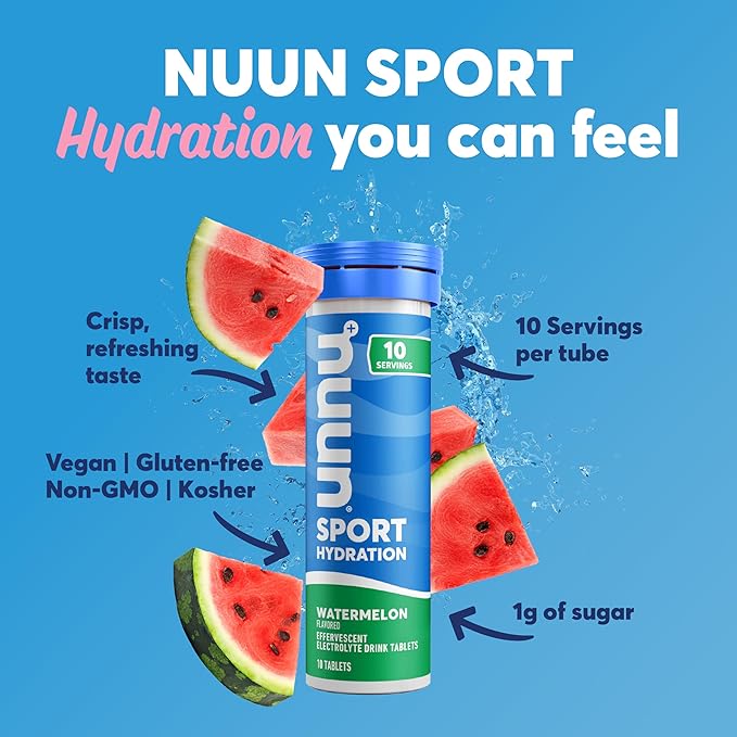 Nuun Sport Electrolyte Tablets with Magnesium, Calcium, Potassium, Chloride & Sodium, Gluten Free & Vegan, Watermelon, 8 Pack (80 Servings Total)