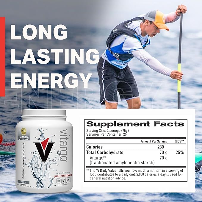 Vitargo Carbohydrate Powder, 2X Faster Absorbing, 4.4 LB Plain, Pre, Intra & Post, Sugar-Free Complex Carb Powder for Recovery, Endurance & Muscle Gain, Made in USA