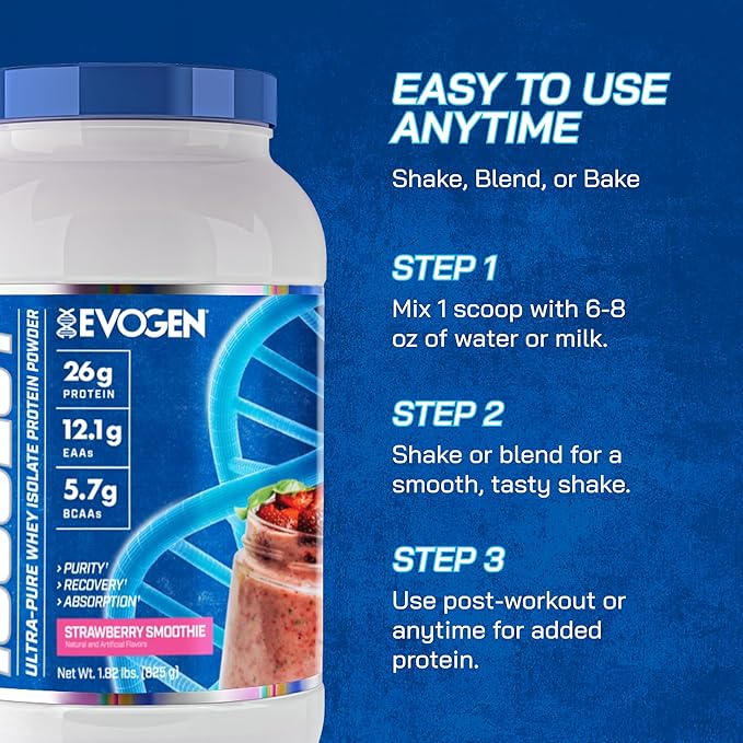 Evogen Isoject - Whey Protein Isolate | Ultra-Pure Whey Protein Powder with Ignitor Enzymes, BCAAs, and EAAs | Enhanced Absorption & Recovery | Strawberry Smoothie | 25 Servings
