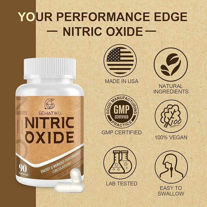 Nitric Oxide Supplement, Nitric Oxide Booster & 6-in-1 Phytonutrient Blend for Heart, Circulation, Immune - 90 Capsules (1 Bottle)