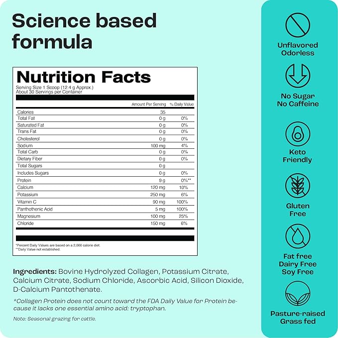 KEY NUTRIENTS Multi Collagen Peptides Powder, Collagen Powder Unflavored Electrolytes, Collagen Supplements, Collagen for Women, Collagen Peptides for Women, Collagen for Men (30 Servings)