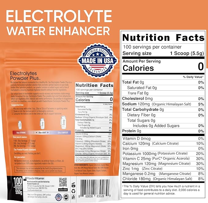 Electrolytes Powder Plus (100 Servings) Mango Passionfruit Electrolyte Powder Zero Calorie Keto,0Sugar, No Maltodextrin,1000mg Potassium,120mg Calcium,120mg Magnesium