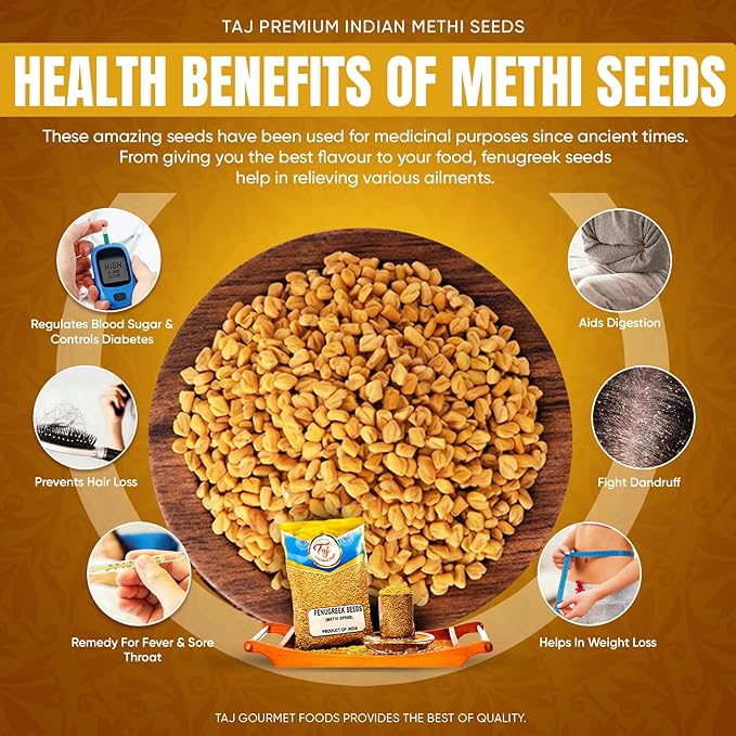 TAJ Premium Indian Methi Seeds, Fenugreek Seeds, Trigonella foenum graecum, (7 Ounce)