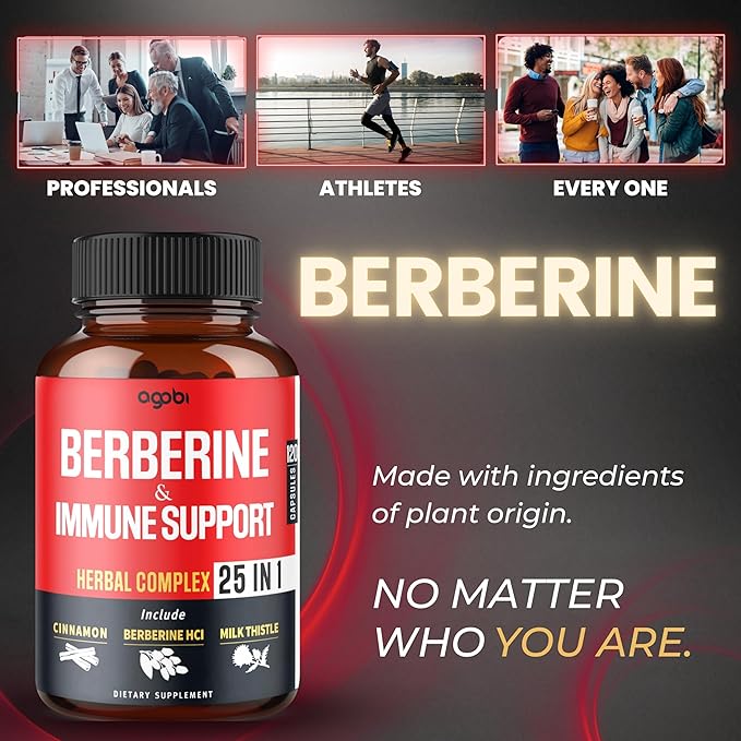 Premium Berberine Supplement with Ceylon, Ashwagandha, Turmeric, Milk Thistle, Elderberry & Black Pepper - Supports Immune System, Cardiovascular & Gastrointestinal - 120 Capsules