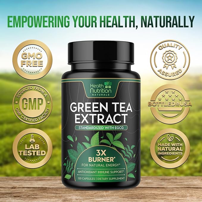 Green Tea Extract Pills - 98% Standardized EGCG 1300mg 3X Strength for Natural Energy - Supports Heart & Antioxidant Health Herbal & Immune Support Supplement Polyphenols & Catechins - 120 Capsules