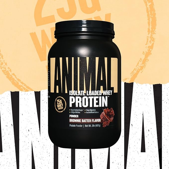 Animal Whey Isolate Protein Powder - Loaded for Pre & Post Workout Muscle Builder and Recovery with Digestive Enzymes for Men & Women - 25g Protein, Great Taste, Low Sugar - Brownie Batter 2 lbs