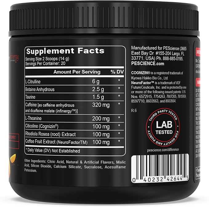 PEScience Prolific Energy Pre Workout – L Citrulline for Nitric Oxide, Rhodiola & CDP Choline Nootropic for Focus – Preworkout for Men & Women – 40 Scoops, Mango Splash