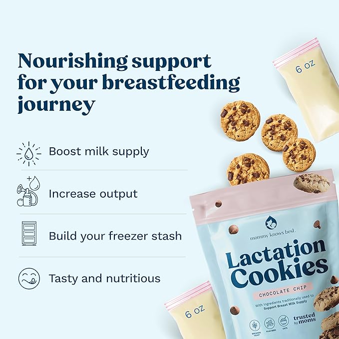 Lactation Cookies Breastfeeding Supplement - Chocolate Chip - Support Mothers Breast Milk Supply Increase - with Brewers Yeast Powder, Oat Flour, and Flax for Lactation - Fenugreek Free - 10oz