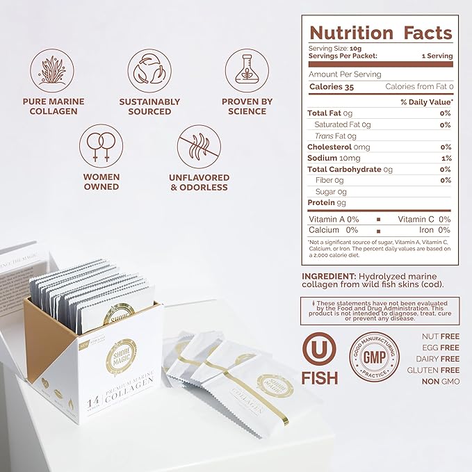 Premium Marine Collagen Powder with Type I II III and IV Hydrolyzed Peptides for Women Men, Sourced from Wild Fish Certified Kosher Unflavored - 28 Stir & Go Sachets, 10g Each