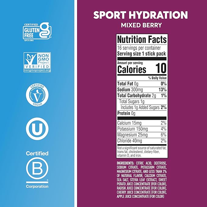 Nuun Sport Electrolyte Powder Packets with Magnesium, Calcium, Potassium, Chloride, and Sodium, Hydration Packets for On-The-Go, Mixed Berry Flavor, Gluten Free & Vegan, 16 Single Servings