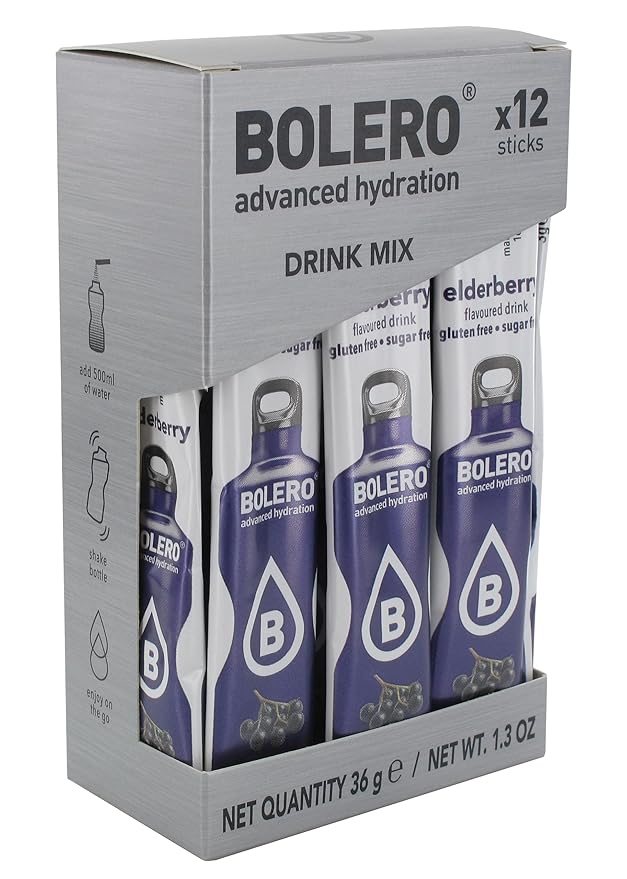 Bolero- Sugar Free Drink Mix Packets Elderberry Fruit Flavors | Powdered Flavored Water Packets | 36 Singles Sticks On The Go Packets