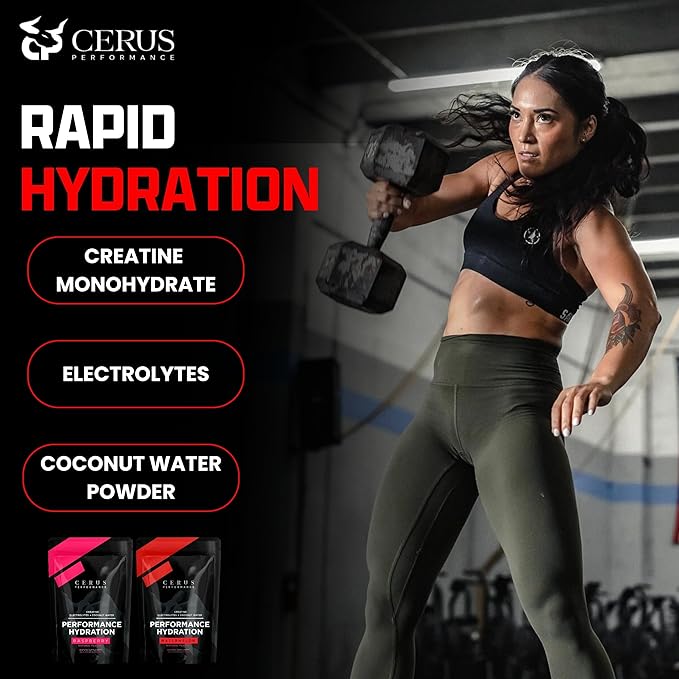 Cerus Performance - Performance Hydration Electrolyte Powder – Watermelon Flavor, 5g Creatine Monohydrate, 500mg Coconut Water Powder – Supports Endurance, Muscle Recovery & Keto 30 Servings