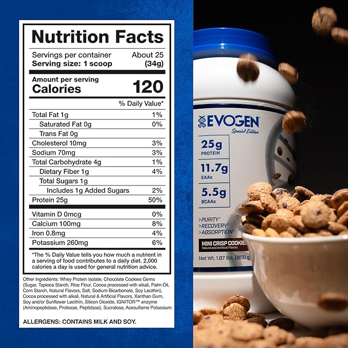 Evogen Isoject - Whey Protein Isolate | Ultra-Pure Whey Protein Powder with Ignitor Enzymes, BCAAs, and EAAs | Enhanced Absorption & Recovery | Mini Crisp Cookies | 25 Servings
