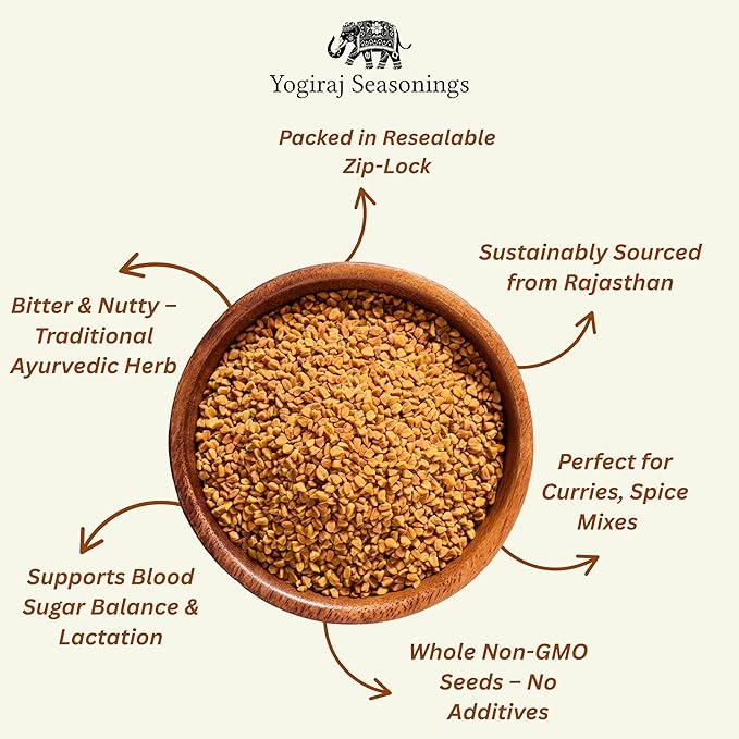 Yogiraj Seasonings Fenugreek Seeds, 7 oz, Whole Methi Seeds | Non-GMO & Gluten Free | 100% Natural Fenugreek Gluten Free & Non-Irradiated | Great for Indian Curry Seasonings